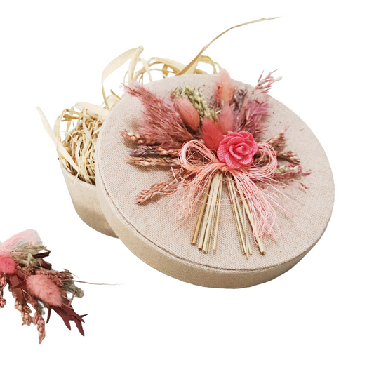 Runde Box aus Leinen mit Blumen 15cm rosa