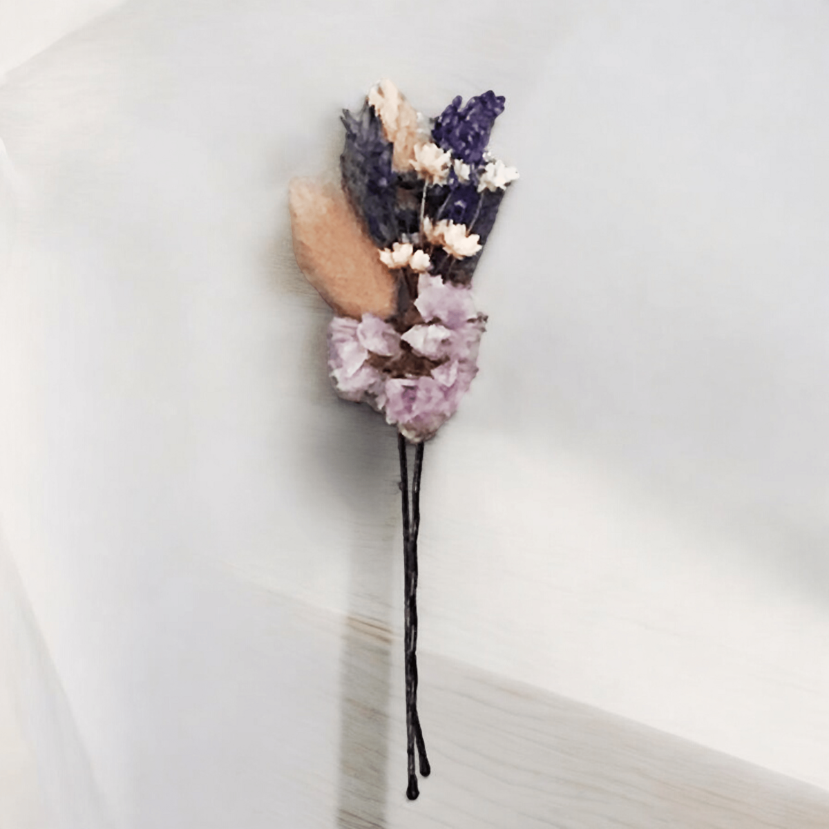 Provence-Corsage mit Anstecker mit Trockenblumen 14cm