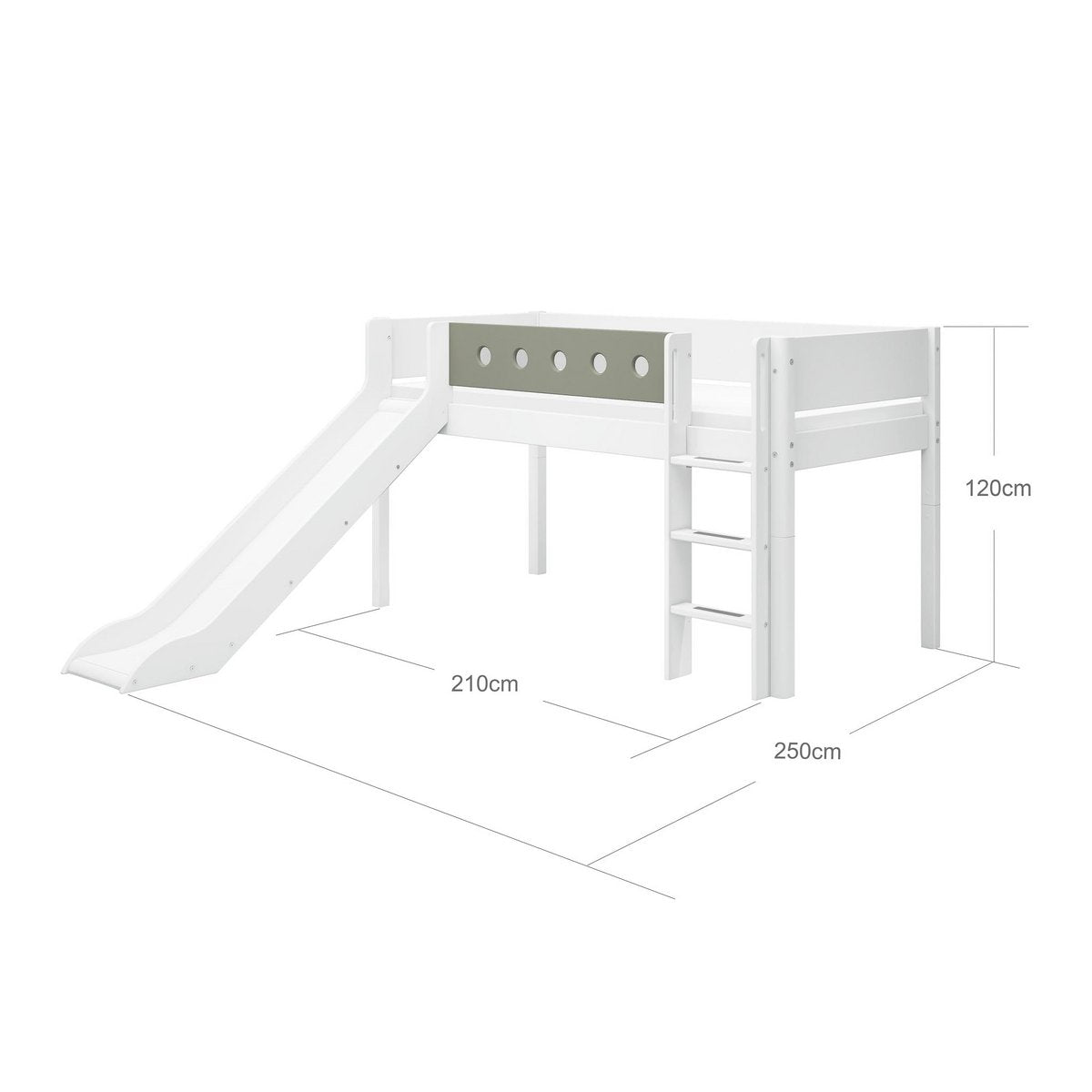 Weißes mittleres Bett mit Rutsche, 90x200 cm, weiß/natürlich grün