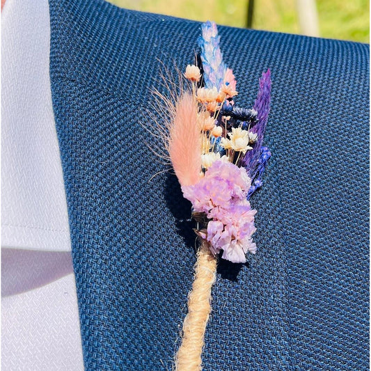 Provence-Corsage mit Anstecker mit Trockenblumen 14cm