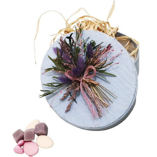 Stoffbox oval mit Blumen 19cm lavendel